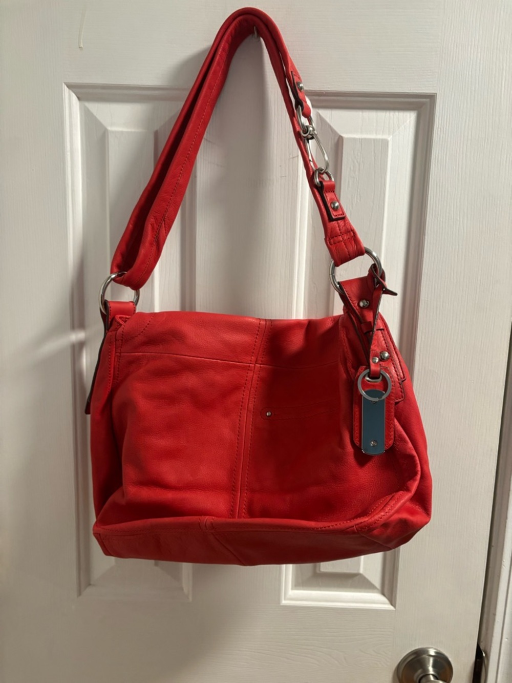 b. makowsky Red Leather Shoulder Bag with Flap and Stud Accents - Picture 3 of 8